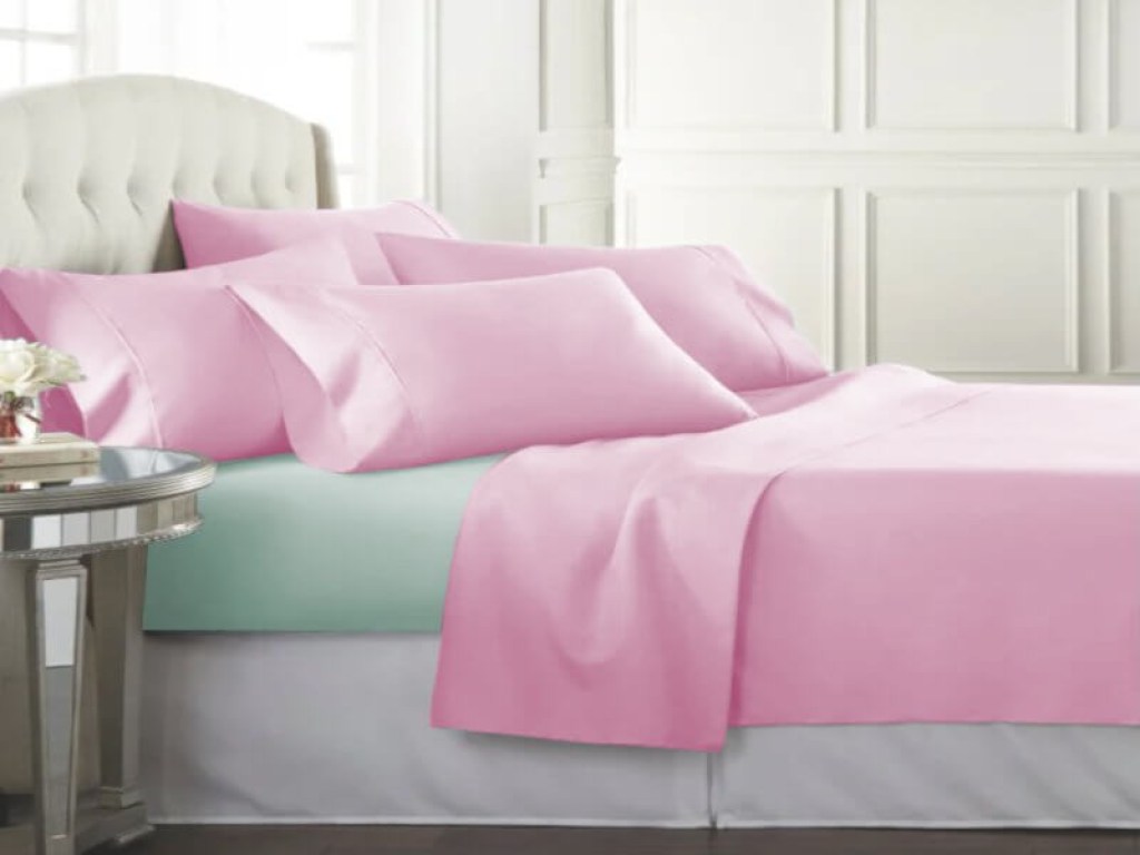 Σετ Σεντόνια Βαμβακοσατέν 250 Κλωστών Ροζ-Βεραμάν Γαρύφαλλο | Γαρύφαλλο - Λευκά Είδη